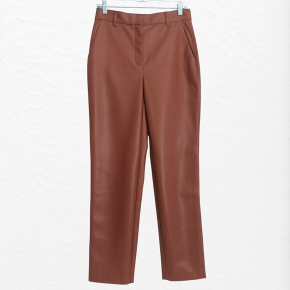 BABATON Brown Faux Leather Trousers 8 Caramel Sharp Polished Business Tailored - Picture 2 of 11